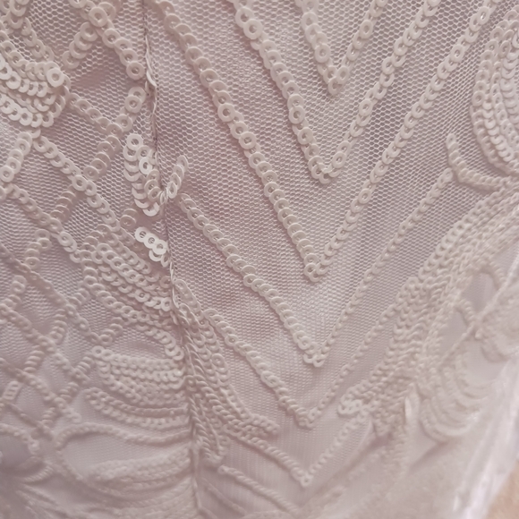 Beaded White Dress Zipper Sequins Puff Sleeve SEE MEASUREMENTS - Picture 10 of 15